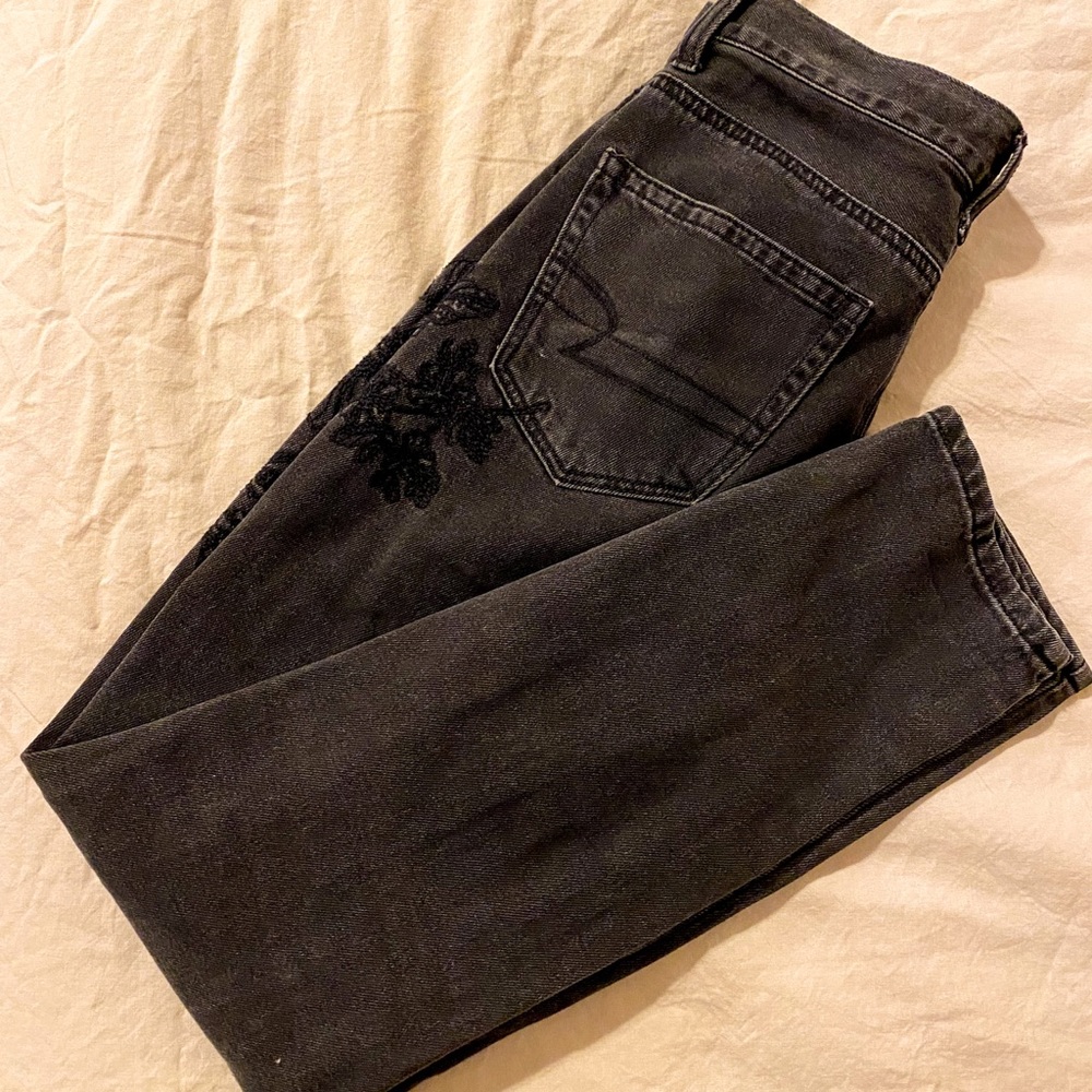 Distressed Mom Jeans w/Floral Accents